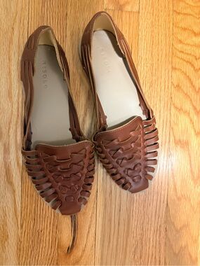 Nisolo Tan Brown Woven Leather Huarache Flats